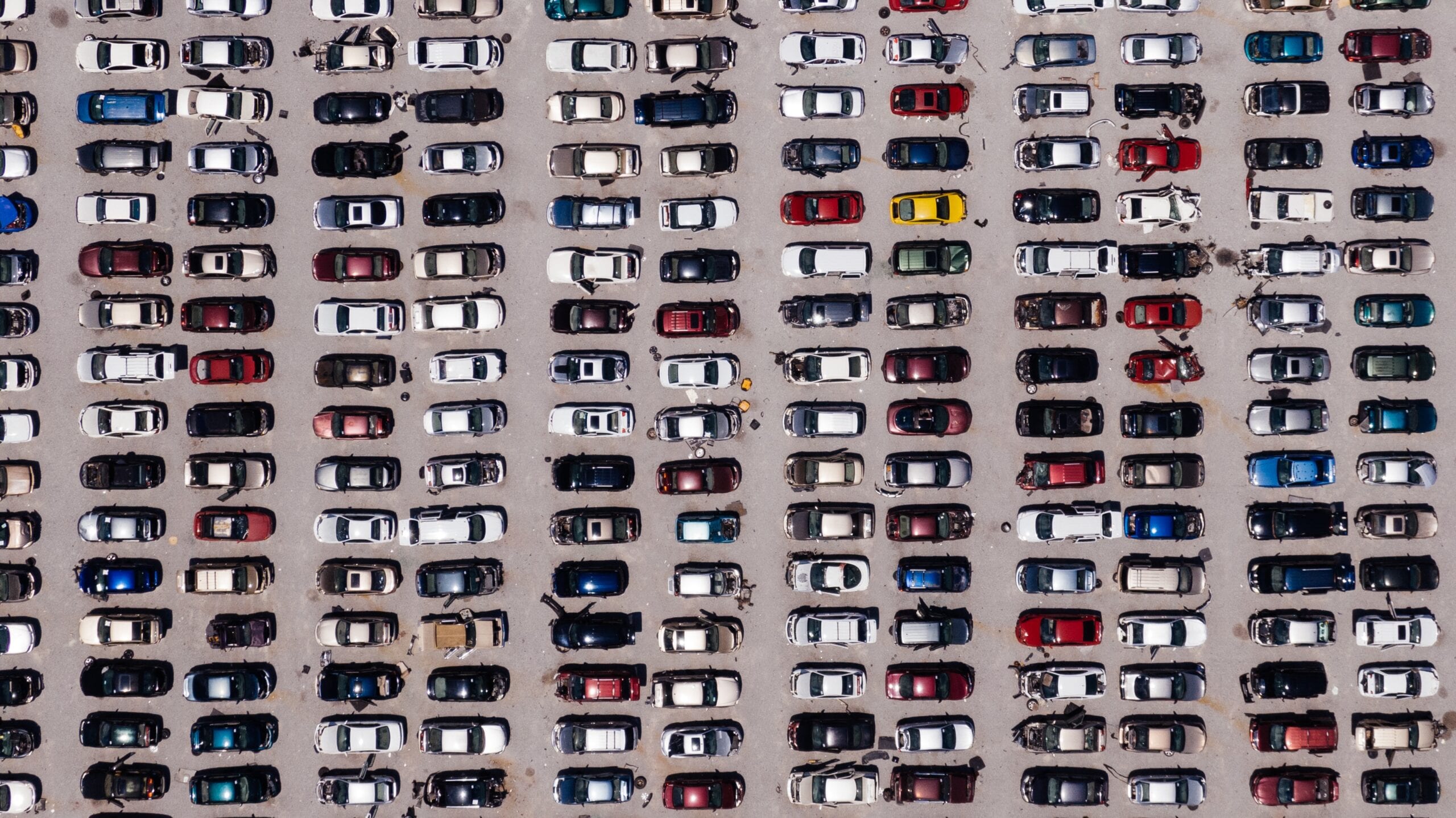 Overhead view of a very full parking lot